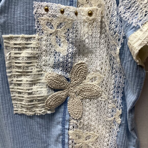 #1395-POL V-NECK RIBBED TOP HOODED LIGHTWEIGHT POWDER BLUE Can fit up to 3X - Picture 8 of 12